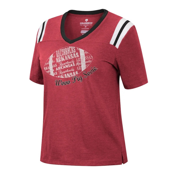 COLOSSEUM | NWT Arkansas Razorback Red Vneck Short Sleeve Football Medium - Picture 1 of 4